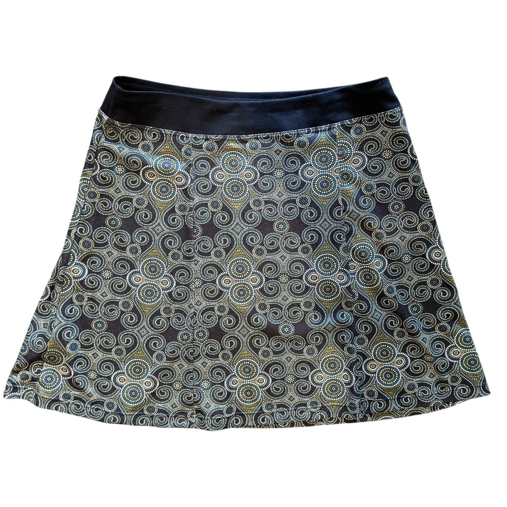Prana Skirt Womens Small Blue Green Mandala Dot Print Stretch Mini Skirt USA